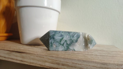Moss Agate Double Point Druzy Pocket