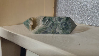 Moss Agate Double Point Druzy Pocket